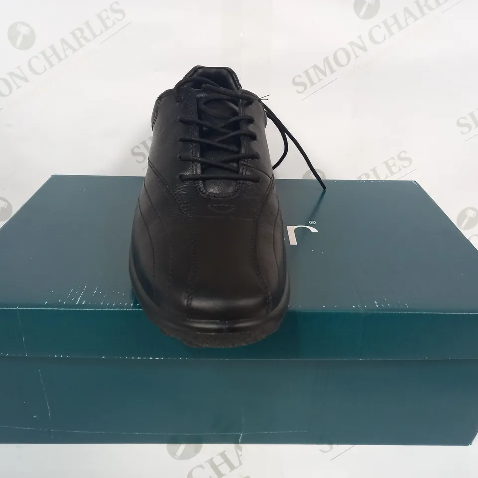 BOXED PAIR OF HOTTER TONE II SHOES IN BLACK UK SIZE 6