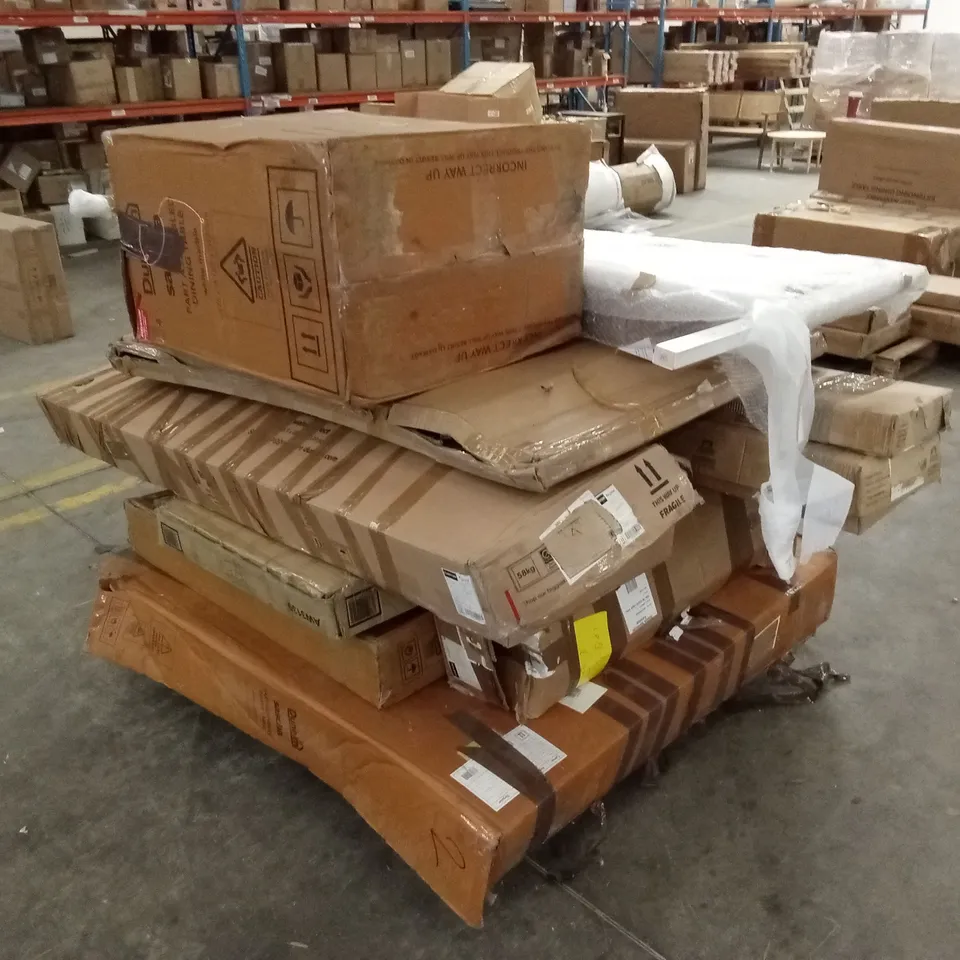 PALLET OF ASSORTED INCOMPLETE DESIGNER FURNITURE PARTS AND PIECES 