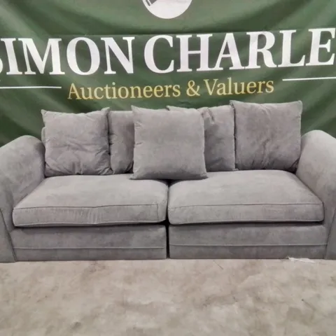 QUALITY DESIGNER 4 SEATER GREY FABRIC UPHOLSTERED SOFA