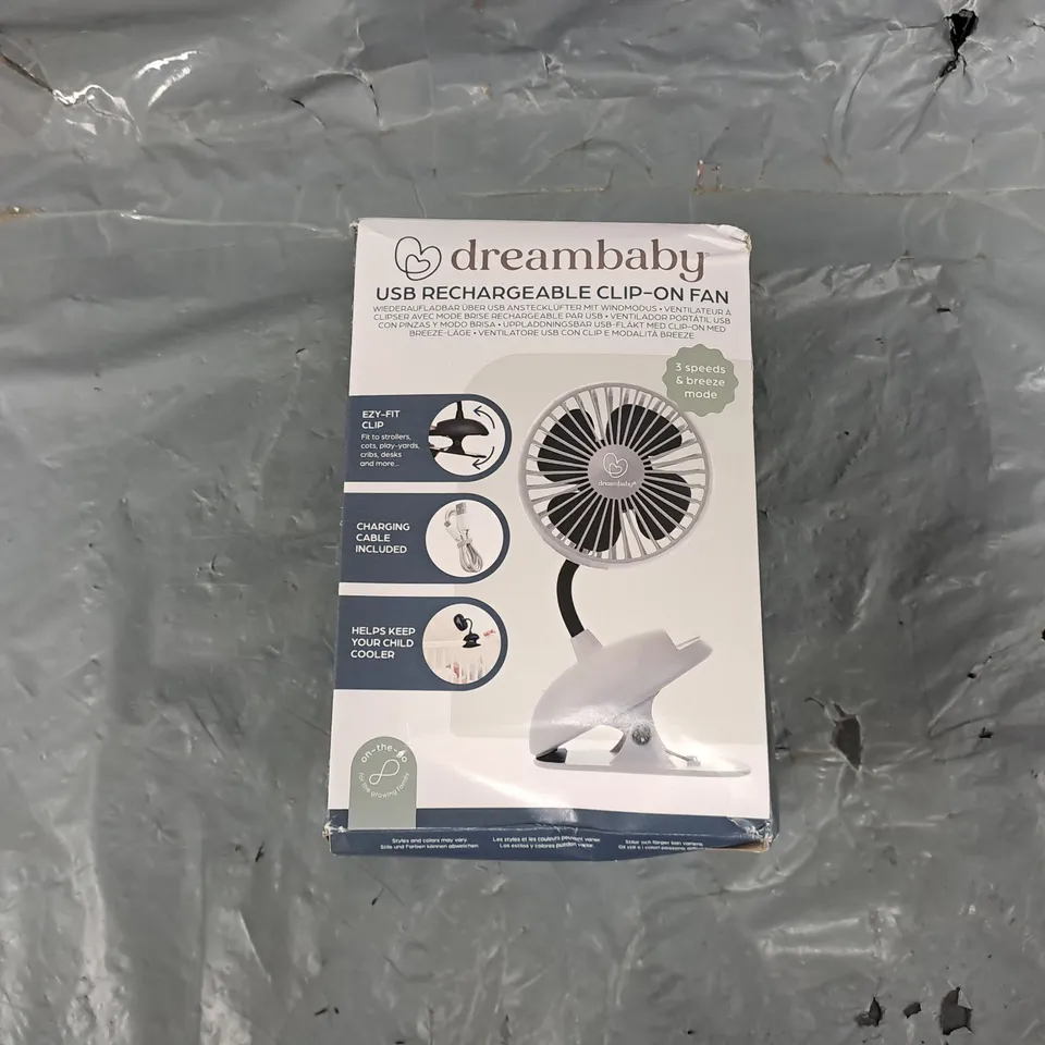 DREAMBABY USB RECHARGEABLE CLIP-ON CAGED FAN - GREY
