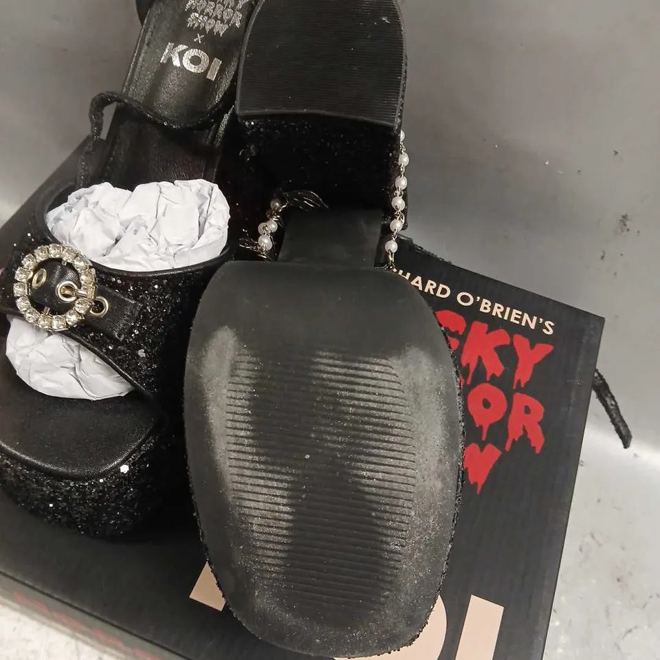 BOXED KOI X ROCKY HORROR SHOW FRASNK N FURTER CHERM HEELS BLACK SIZE 6