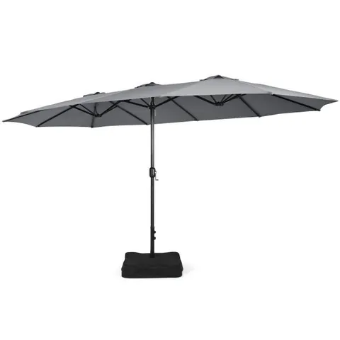 BOXED COSTWAY 450CM DOUBLE-SIDED PATIO UMBRELLA WITH BASE AND HAND-CRANK SYSTEM