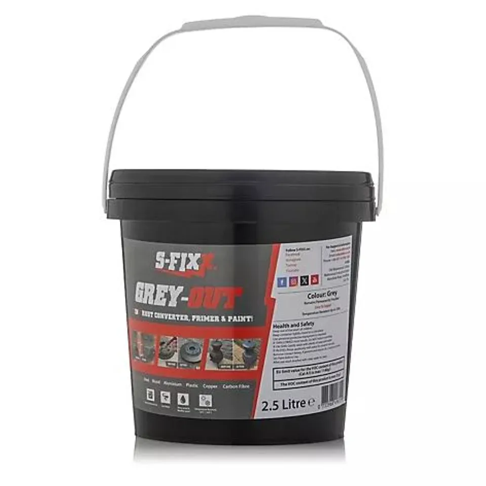 S-FIXX EVERGREEN 3 IN 1 RUST COVERTER, PRIMER AND PAINT IN GREY 2.5L