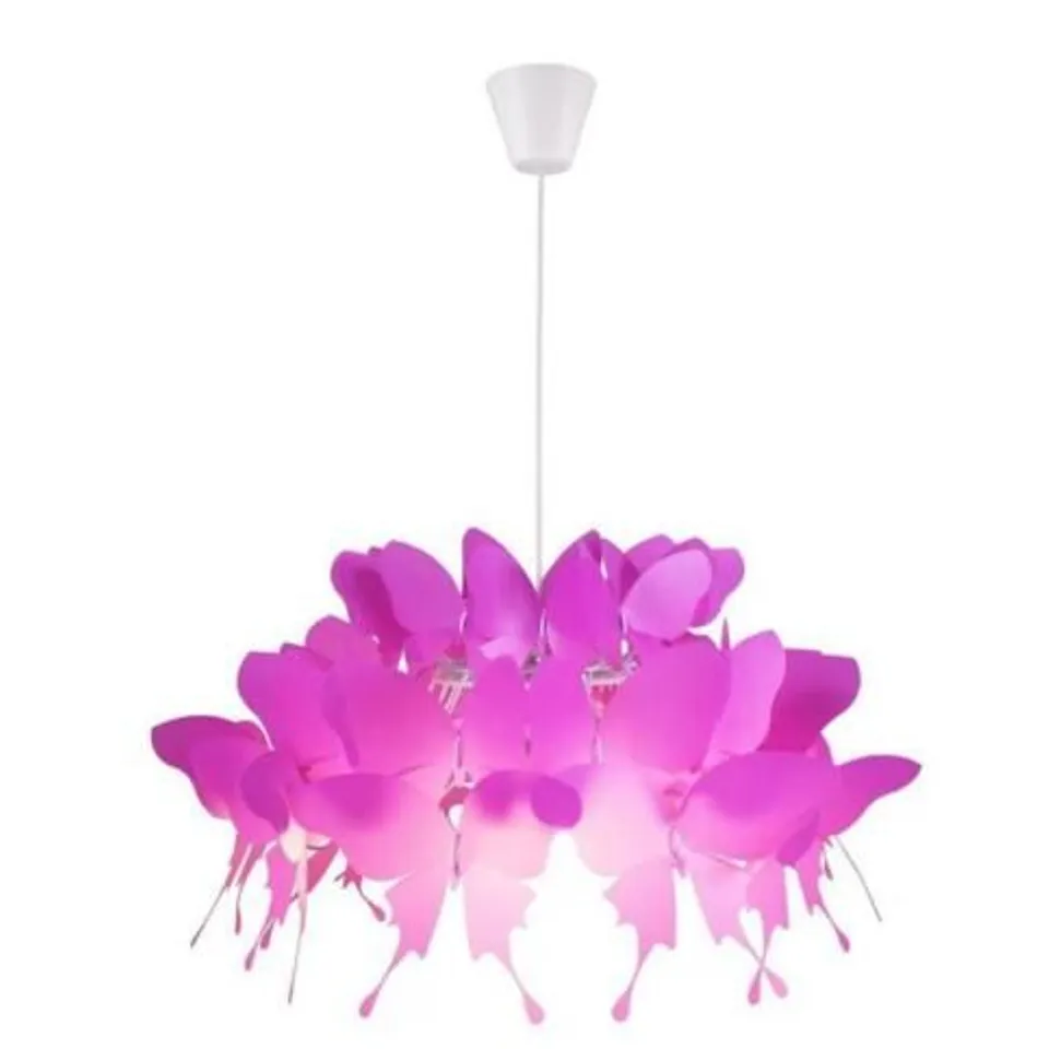 BOXED LIGHT PRESTIGE FARFALLA 1-LIGHT GEOMETRIC NOVELTY PENDANT PINK PLASTIC SHADE 40CM H X 50CM W X 50CM D