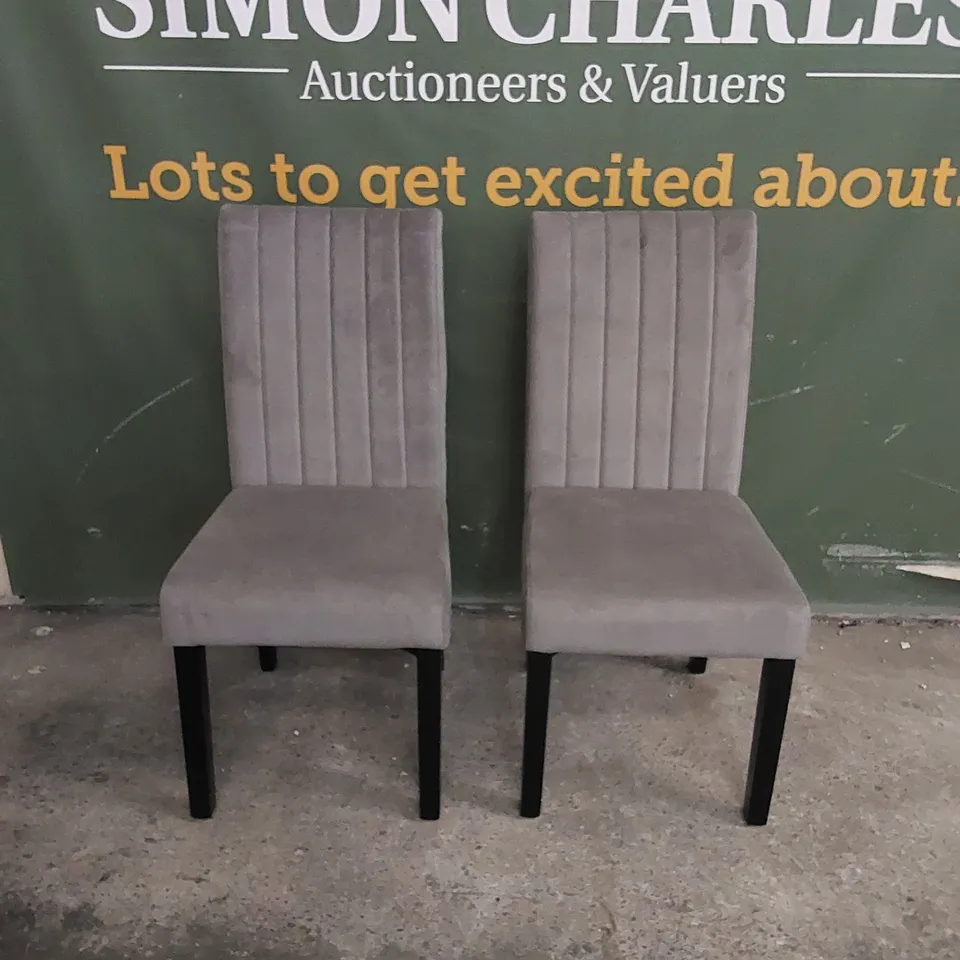SET OF 2 SALISBURY DINING CHAIRS, GREY CLASSIC VELVET & BLACK SOLID HARDWOOD 