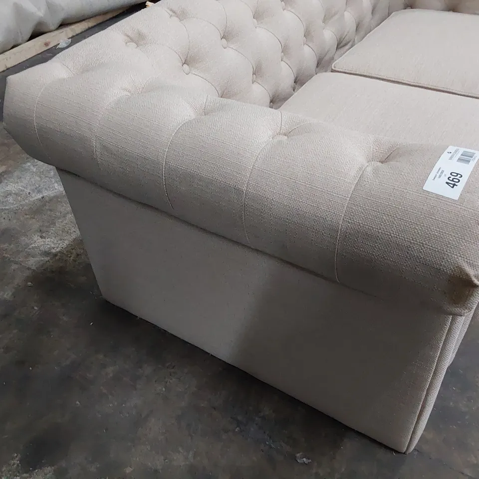 DESIGNER CHESTERFIELD TWO SEATER SOFA NATURAL FABRIC 