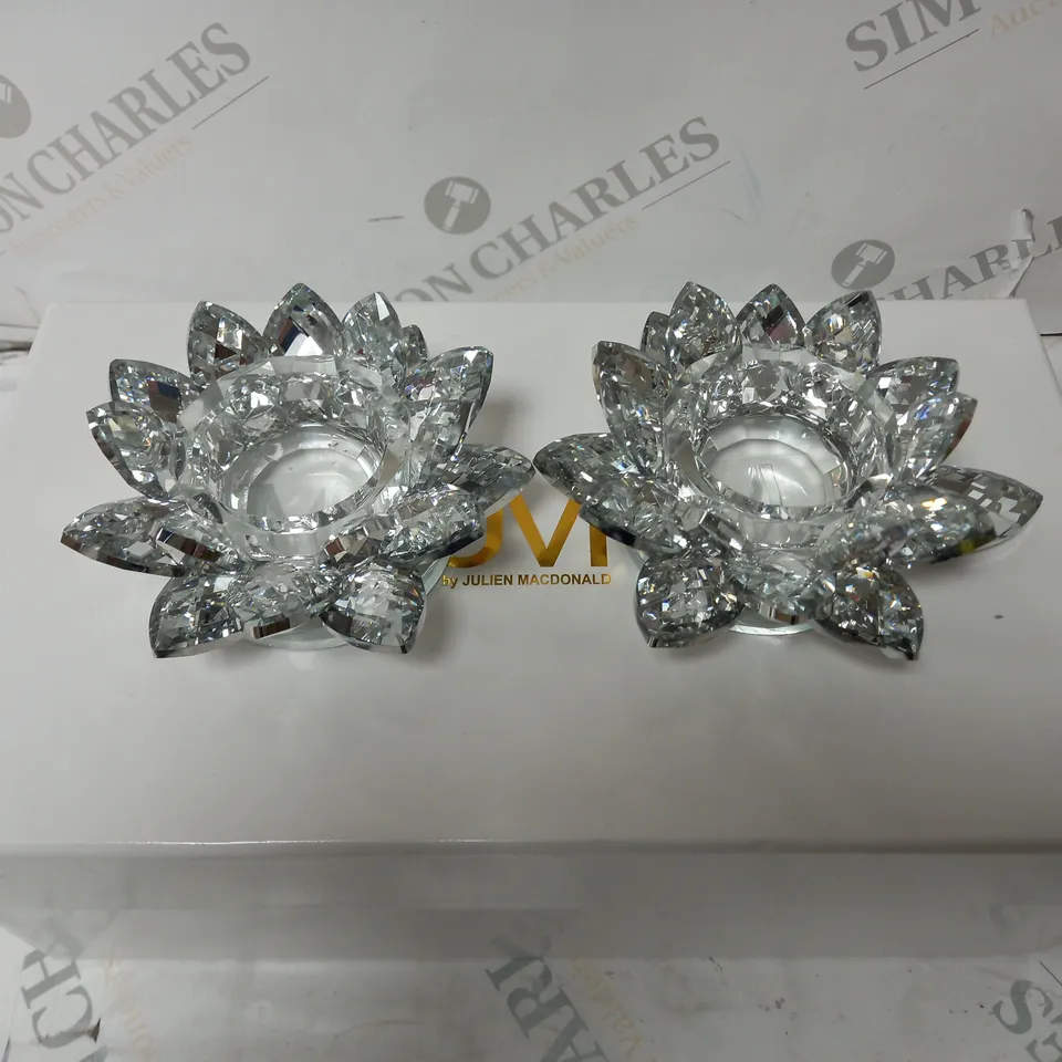JM BY JULIEN MACDONALD SET OF TWO LOTUS FLOWER TEALIGHT HOLDERS SILVER