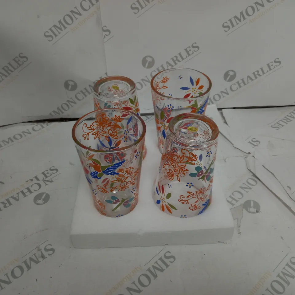 SET OF 4 FLOWER DETAILED GLASSES 