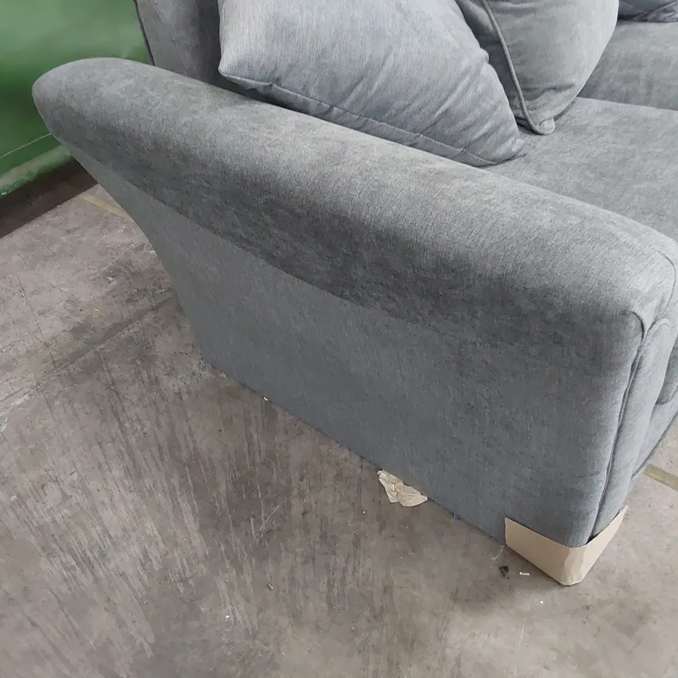 DESIGNER TWO SEATER SOFA GREY FABRIC WITH SCATTER CUSHIONS 