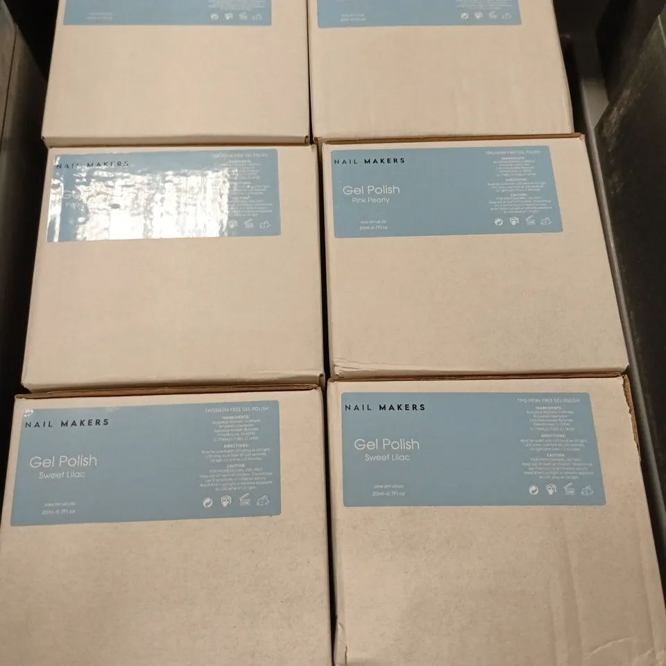 TOTE OF 6 BOXES OF GEL POLISH NAIL VARNISH APPROXIMATELY 6 PER BOX ASSORTED COLOURS
