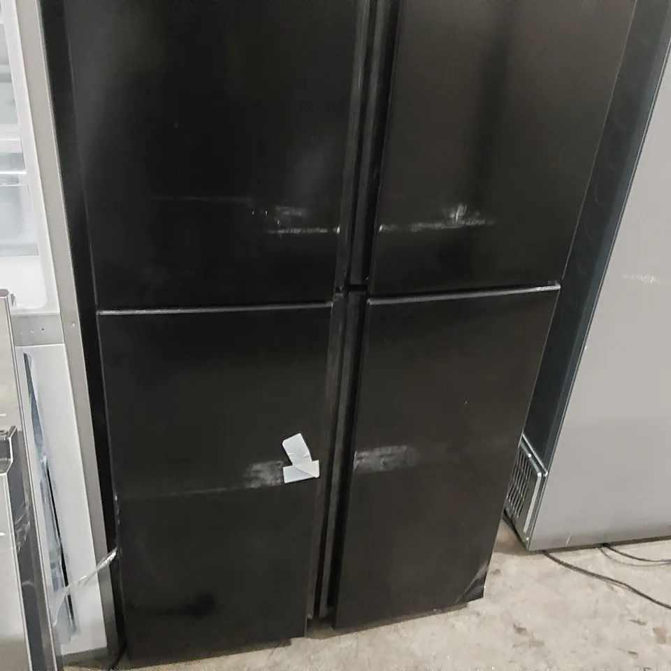 FRIDGEMASTER MQ79394EB FREESTANDING AMERICAN 4 DOOR FRIDGE FREEZER 427L, TOTAL NO FROST, INVERTER COMPRESSOR, BLACK, 64.3D X 79.4W X 181.6H cm