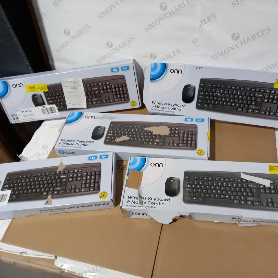 LOT OF APPROXIMATELY 5 ASSORTED ONN WIRELESS KEYBOARD & MOUSE COMBOS