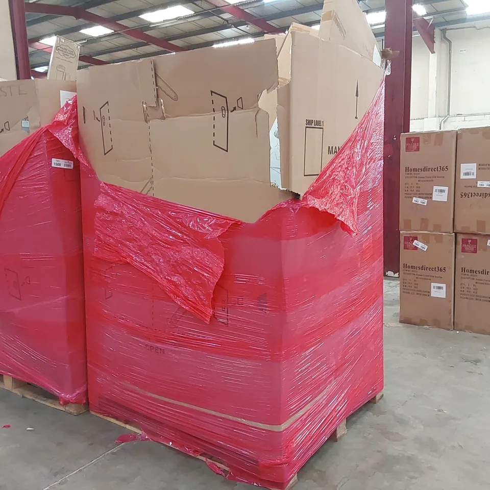 PALLET OF ASSORTED ITEMS INCLUDING: A LARGE QUANTITY OF INFLATABLE POOLS, TOP SMART MUSIC CEILING LIGHTS, SKATEBOARD, MULTIFUNCTIONAL CRUTCH ECT