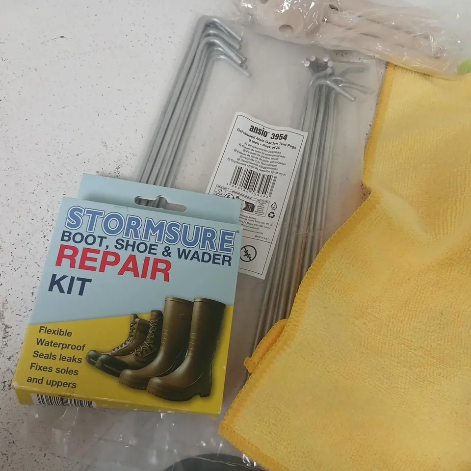 ASSORTED DIY, GARDEN & HOME ITEMS: STORMSURE BOOT REPAIR KIT, HEAT DETECTOR, TRADING CARDS PROTECTOR, CLEANING CLOTHS & GARDEN ACCESSORIES