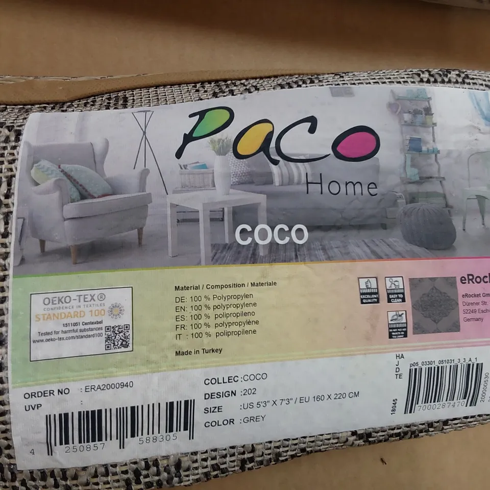 BRAND NEW BOXED PACO HOME GREY RUG 160X220CM