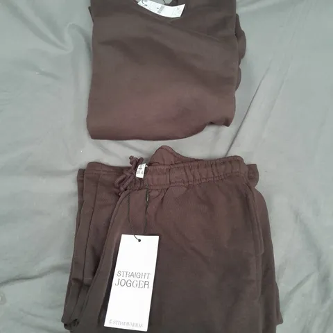 STRADIVARIUS STRAIGHT JOGGER SWEATSHIRT SET IN ESPRESSO BROWN SIZE M