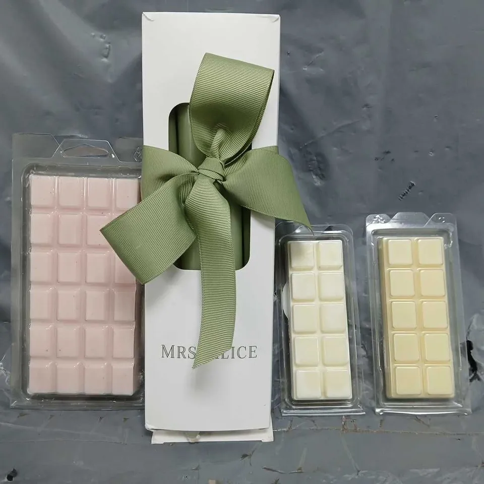 APPROXIMATELY 30 ASSORTED HOUSEHOLD ITEMS TO INCLUDE MRS ALICE CANDLE STICKS, WAX MELTS IN VARIOUS SCENTS AND SIZES, ETC