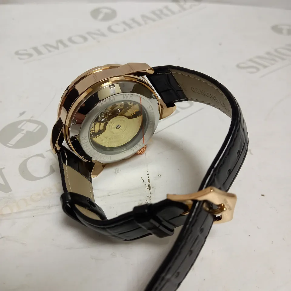 MENS VONLANTHEN AUTOMATIC SKELETON WATCH – V110 - GLASS EXHIBITION BACKCASE – BLACK LEATHER STRAP