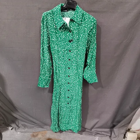 MELLIE GREEN POLKA DOT LONG SLEEVE MIDAXI DRESS WITH OPEN BACK, UK SIZE 12