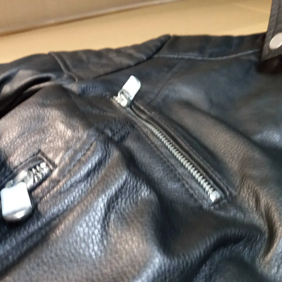 BARNEYS REAL LEATHER BIKER JACKET - SIZE 12