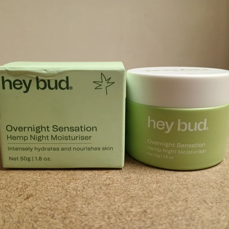 BOXED HEY BUD OVERNIGHT SENSATION HEMP NIGHT MOISTURISER – 50G