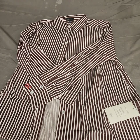 NOBODY'S CHILD STRIPED SHIRT – BROWN & WHITE UK 12 