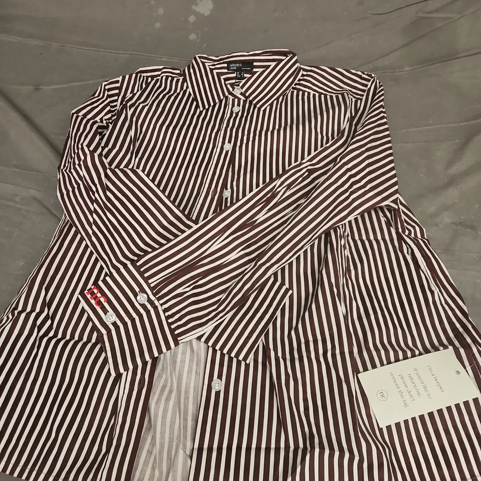 NOBODY'S CHILD STRIPED SHIRT – BROWN & WHITE UK 12 