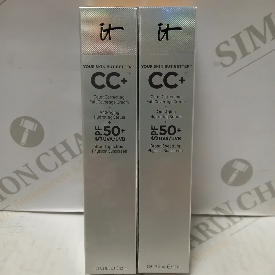 LOT OF 2 X 32ML IT COSMETICS CC FULL COVERAGE CREAM/ANTI-AGING HYDRATING SERUM SPF50 - MEDIUM