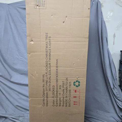BOXED 7FT DENVER PRE LIT FLOCKED CHRISTMAS TREE WITH DUAL COLOUR TWINKLE LIGHTS - COLLECTION ONLY