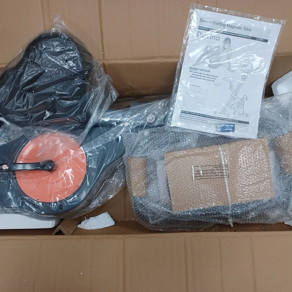 BOXED DAVINA FITNESS FOLDING MAGNETIC EXERCISE BIKE - CORAL - COLLECTION ONLY