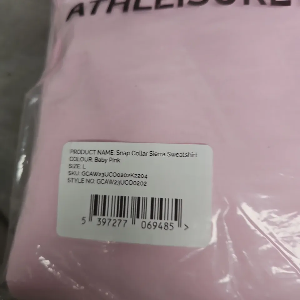 BAGGED GYM+COFFEE SNAP COLLAR SIERRA SWEATSHIRT – BABY PINK, UK SIZE L