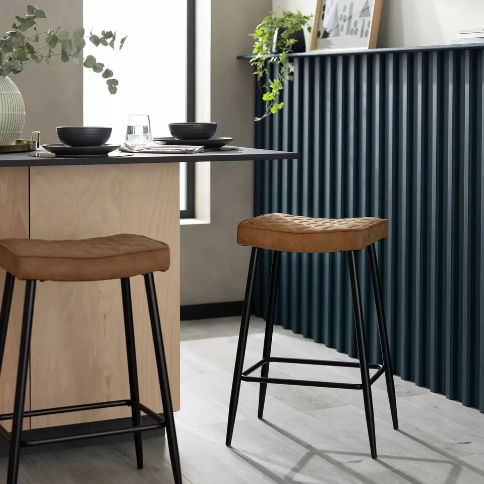 BOXED HABITAT KYSEN FAUX LEATHER COUNTER BAR STOOL - TAN