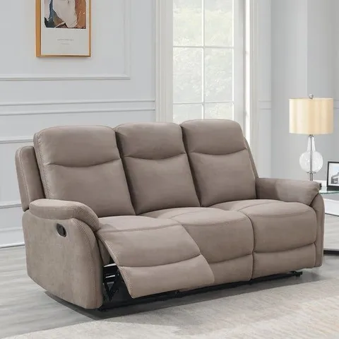BOXED EVAN FAUX SUEDE 3 SEATER MANUAL RECLINER SOFA (1 BOX)