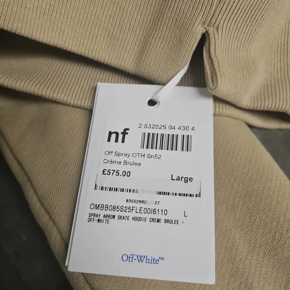 OFF-WHITE SKATE HOODIE – CREME BRULEE, SIZE L