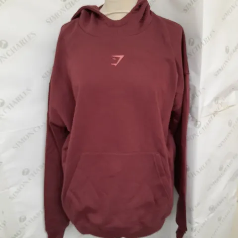 GYMSHARK IRONWORKS OVERSIZED HOODIE IN WASHED BURGUNDY SIZE S