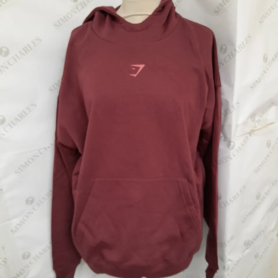 GYMSHARK IRONWORKS OVERSIZED HOODIE IN WASHED BURGUNDY SIZE S