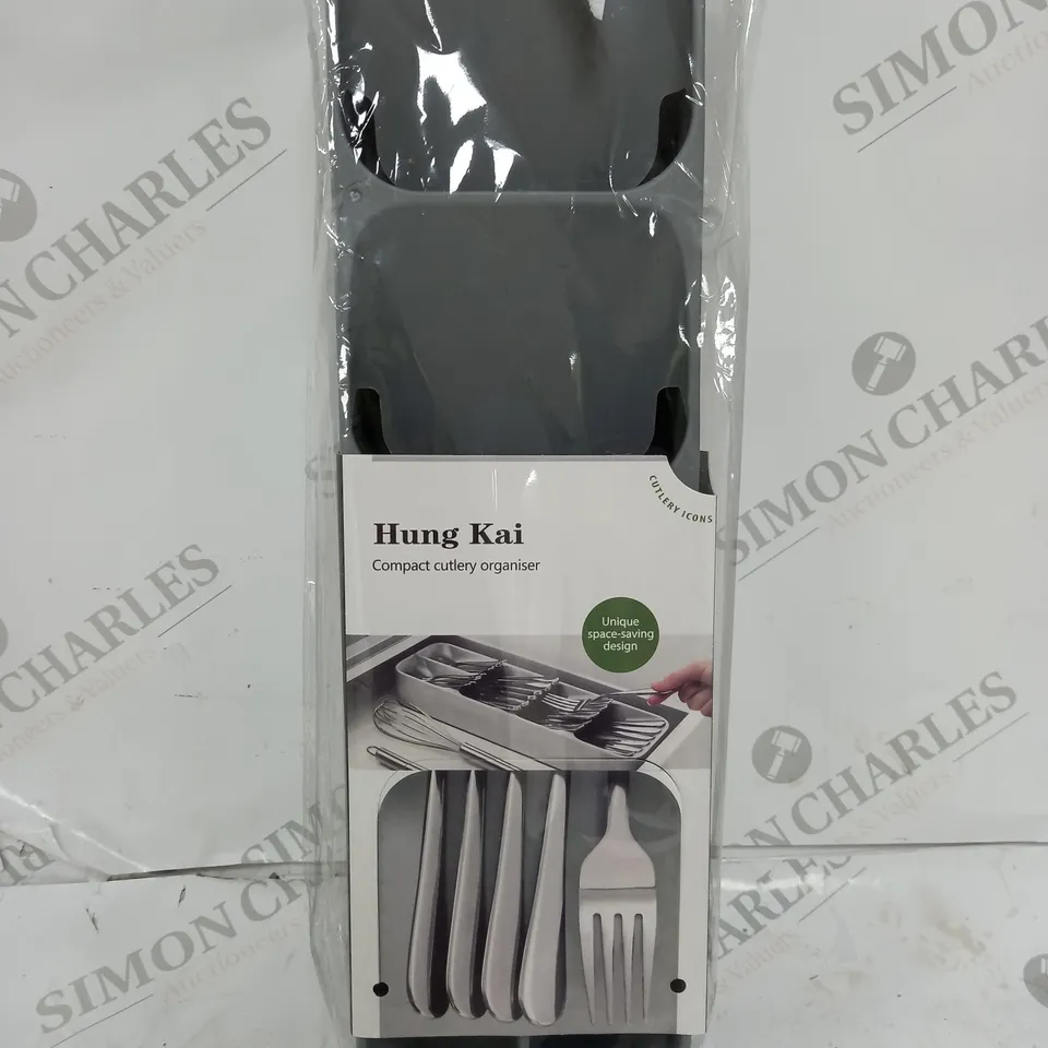 SEALED HUNG KAI PLASTIC COMPACT CUTLERY ORGANISER IN GREY