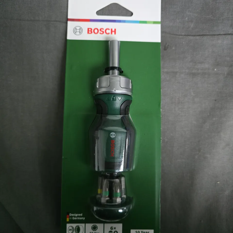 BOSCH RATCHET DRIVER WITH INTERCHANGEABLE BITS – 6-IN-1 SET (DESIGNED IN GERMANY)