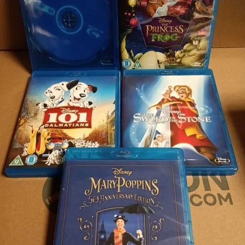 5 X ASSORTED BLU-RAY FILMS TO INCLUDE 101 DALMATIANS, MARY POPPINS, THE SWORD IN THE STONE ETC 