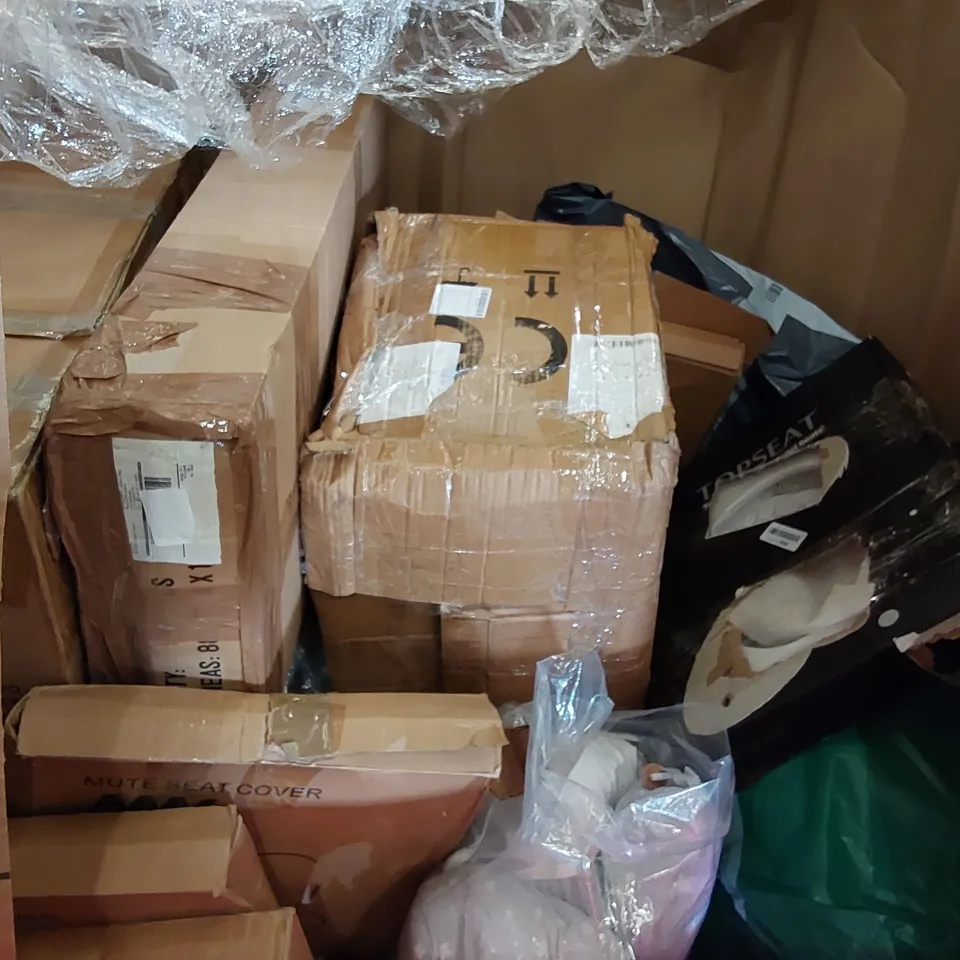 PALLET OF ASSORTED ITEMS INCLUDING: SINGLE MATTRESS TOPPER, ADJUSTABLE HEIGHT SPEAKER STANDS, DOOR MATS, FOLDING TWO-STEP STOOL, COMFORT CUSHION 