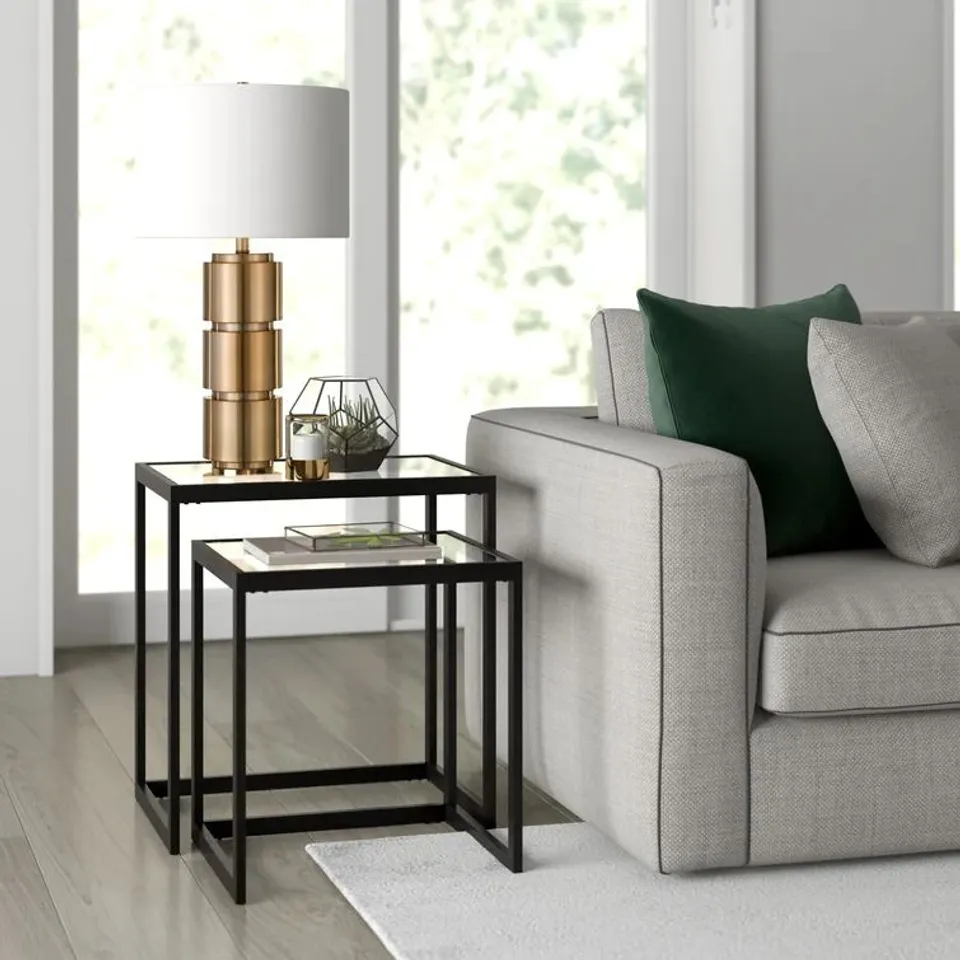 BOXED HARR 2 PIECE SIDE TABLE SET - BLACK (1 BOX)