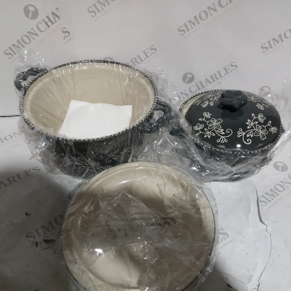 TEMP-TATIONS CERAMIC ROUND CASSEROLE BAKERS GREY