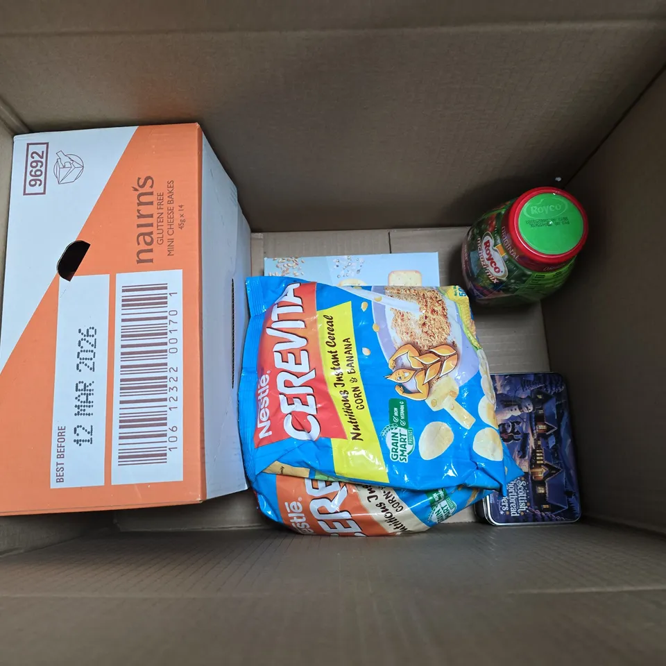 LOT OF 12 ASSORTED FOOD ITEMS TO INCLUDE NAIRNSA MULTI-PACK, FRUITY TEA AND CEREVITA