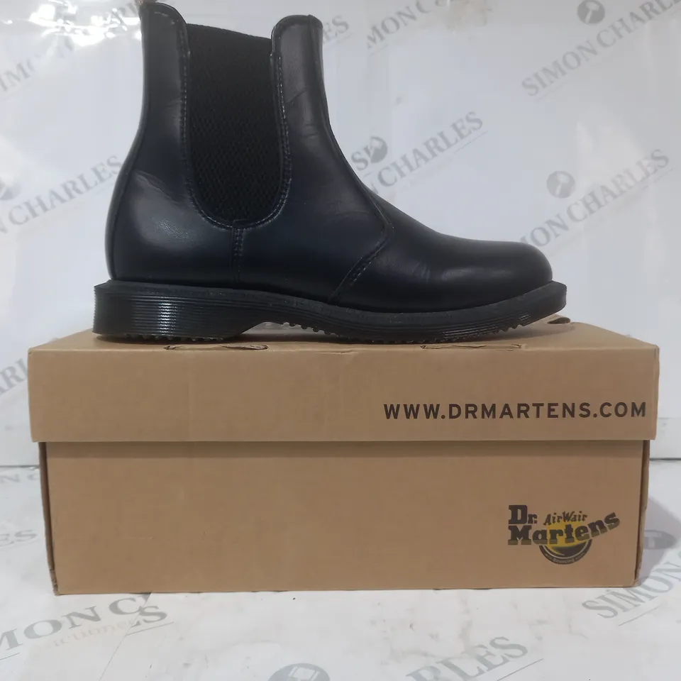 BOXED PAIR OF DR MARTENS VEGAN FLORA BOOTS IN BLACK UK SIZE 4
