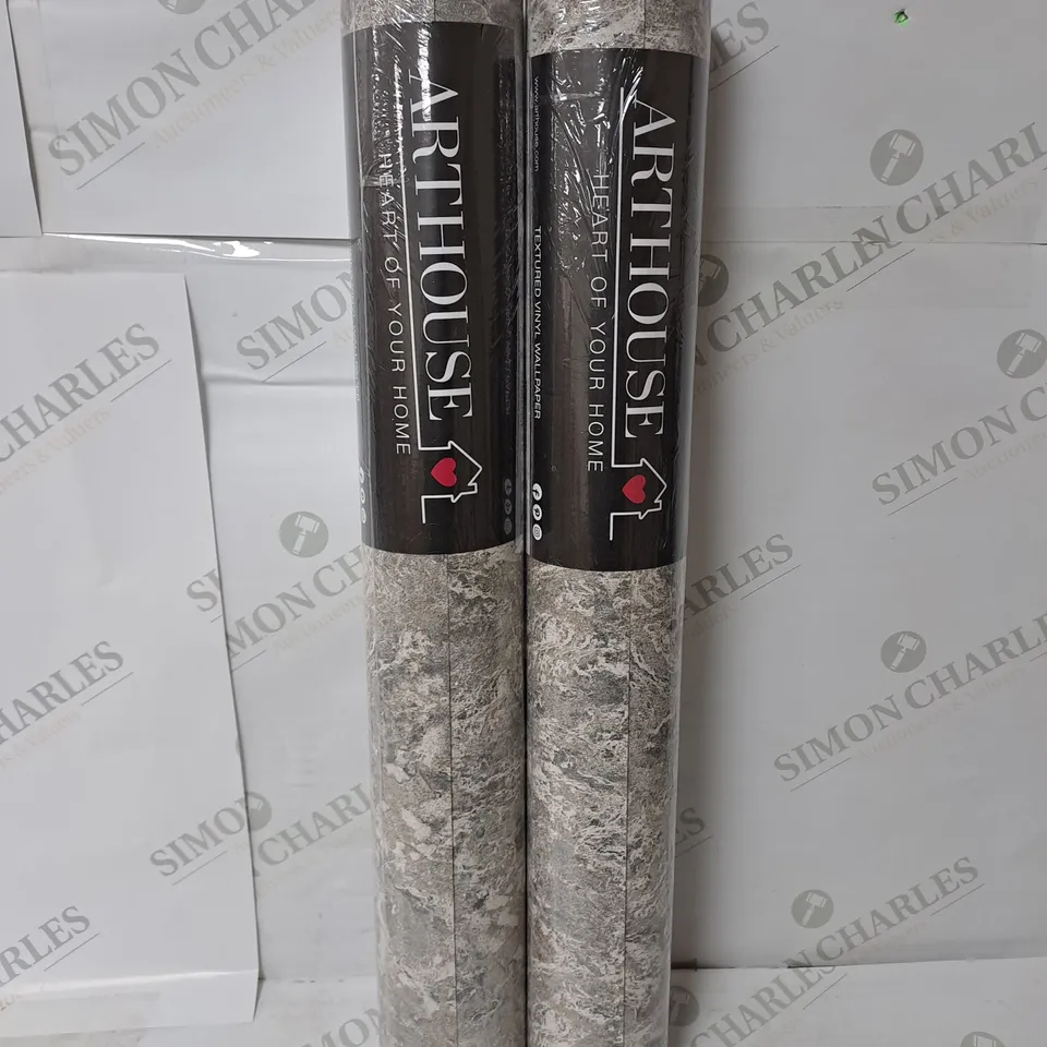 2 SEALED ARTHOUSE TEXTURED VINYL WALLPAPER ROLLS IN MARBLE PATINA CHARCOAL NATURAL 