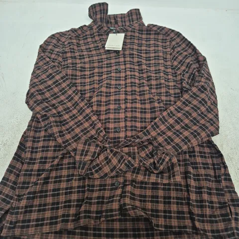 NOBODY'S CHILD BROWN CHECK SHIRT, UK8