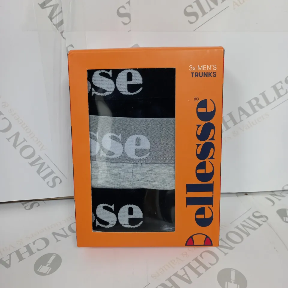 BOXED AND SEALED ELLESSE 3 X MEN'S TRUNKS IN BLACK/GREY/WHITE - L