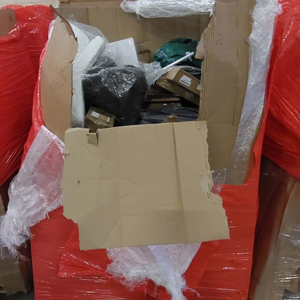 PALLET OF ASSORTED HOUSEHOLD ITEMS AND CONSUMER PRODUCTS. INCLUDES LEARNING MAPS, BEDROOM ITEMS ETC