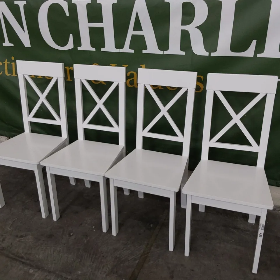 SET OF FOUR WHITE PAINTED WOODEN X BACK DINING CHAIRS 