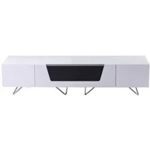 BOXED ALPHASON CHROMIUM 1600mm TV STAND IN WHITE (2 BOXES)